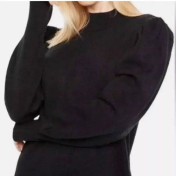 Wayf Black Lola Puff Sleeve Mock Neck Pullover Puff Sleeve Sweater Dress - Picture 3 of 8